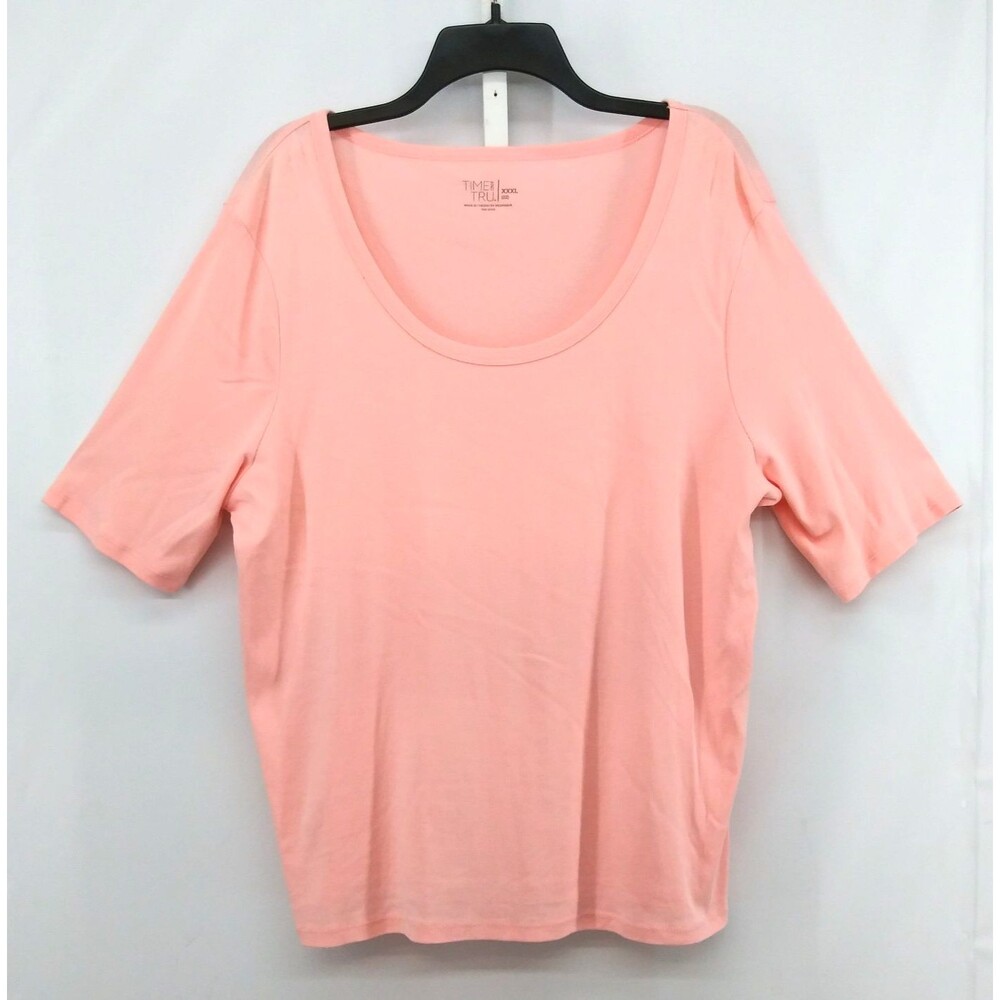 Time and Tru Women Plus Size 2XL Pinkish Peach Short Sleeve Scoop Neck Knit Top